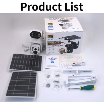 Factory Price IP65 Waterproof 4G Solar Camera 6MP Dual Lens Video Intercom Night Vision PTZ Cameras SIM Card Network Solar Camera