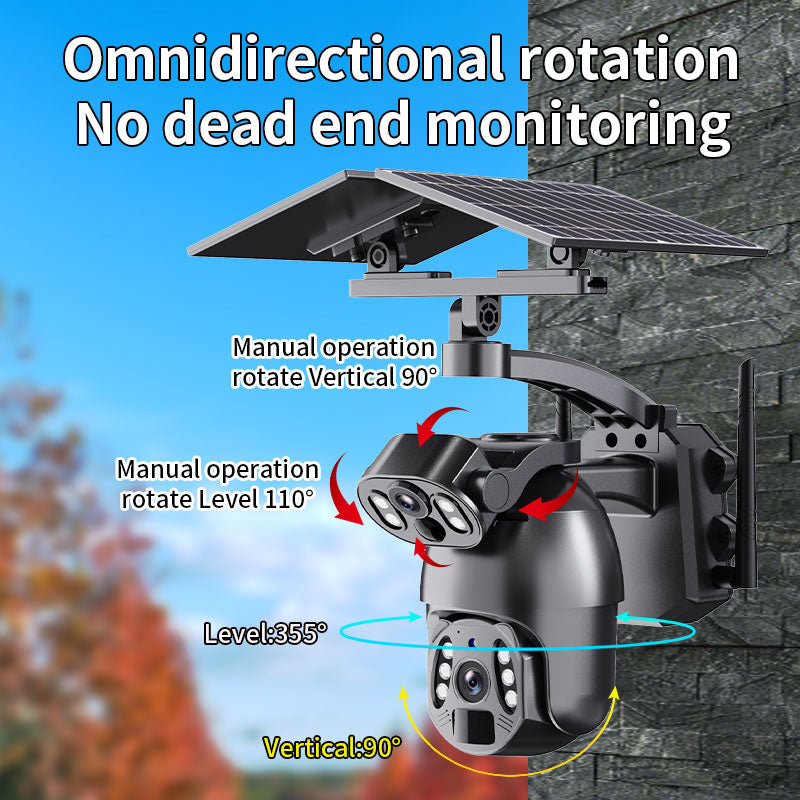 Factory Price IP65 Waterproof 4G Solar Camera 6MP Dual Lens Video Intercom Night Vision PTZ Cameras SIM Card Network Solar Camera