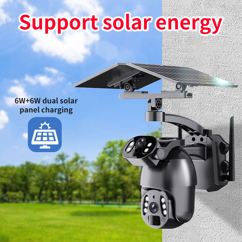 Factory Price IP65 Waterproof 4G Solar Camera 6MP Dual Lens Video Intercom Night Vision PTZ Cameras SIM Card Network Solar Camera