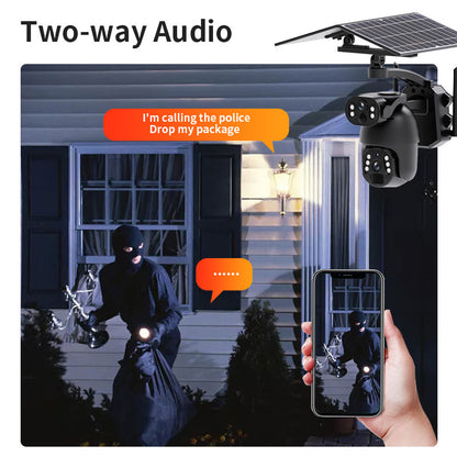 Factory Price IP65 Waterproof 4G Solar Camera 6MP Dual Lens Video Intercom Night Vision PTZ Cameras SIM Card Network Solar Camera