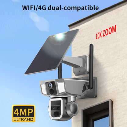 New High-Quality 4G WiFi Dual Compatible 4MP Infrared Night Vision Intelligent Solar Panoramic Camera Outdoor Solar Safety Camera IP67 Waterproof