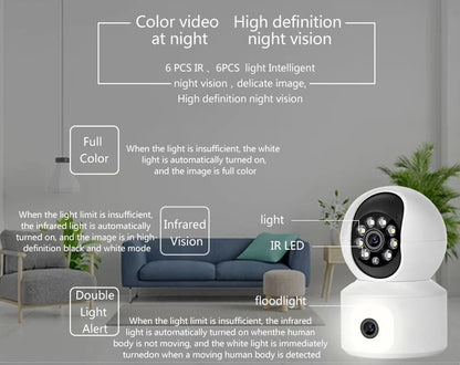 Dual Lens Full HD Wifi IP Camera 2K 4MP 360 Degree Auto Tracking Motion Detection Alarming Indoor Home Security Camera