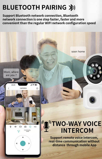 Dual Lens Full HD Wifi IP Camera 2K 4MP 360 Degree Auto Tracking Motion Detection Alarming Indoor Home Security Camera